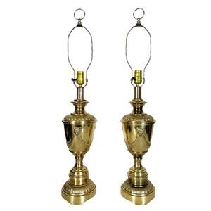 Pair of Vintage Leviton Brass Neoclassical Style Lion Head Urn Lamps